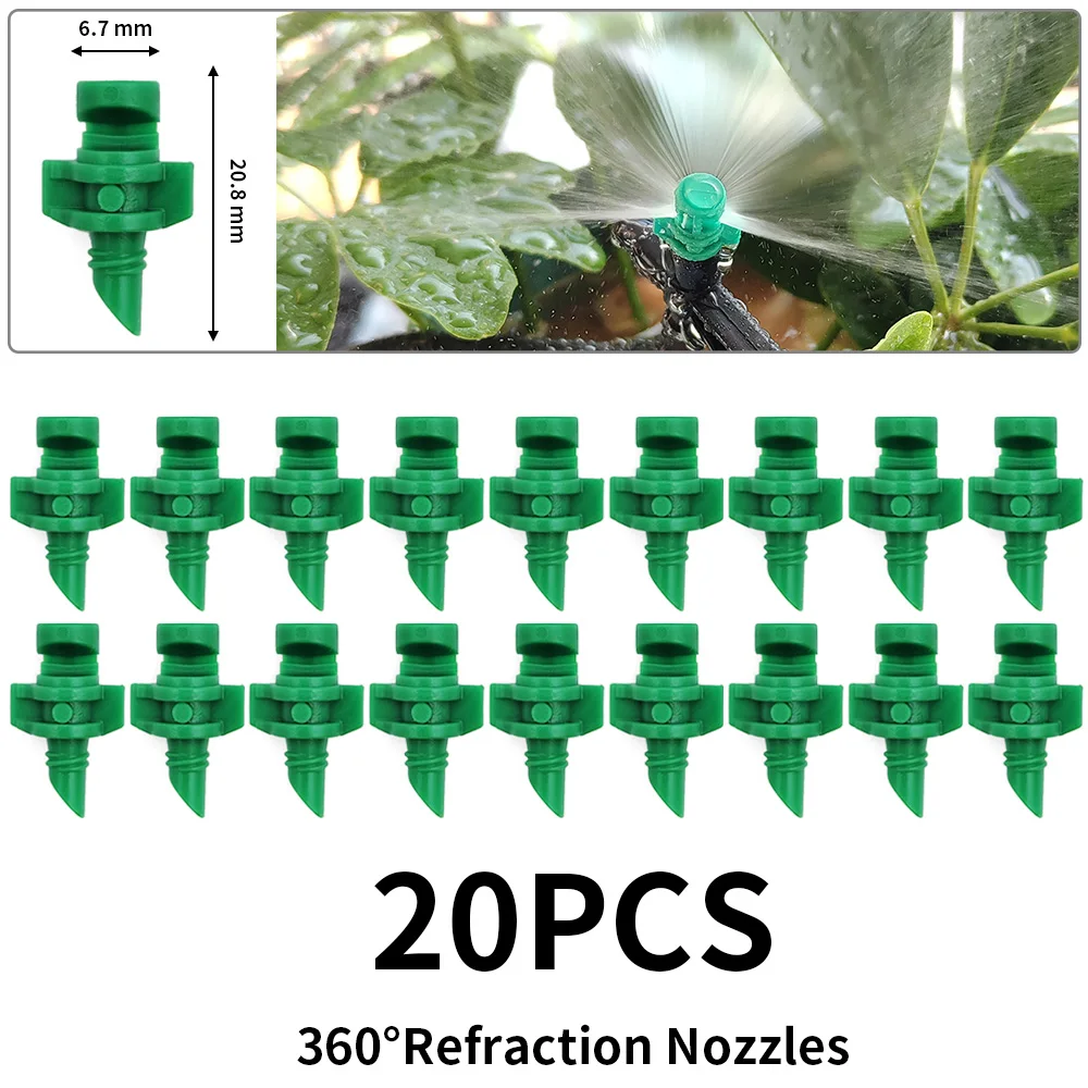 WUJIE 20PCS 90/180/360 Degree Refraction Nozzle Sprinkler Head Thread Connection Garden Irrigation Mist Sprayer for Greenhouse