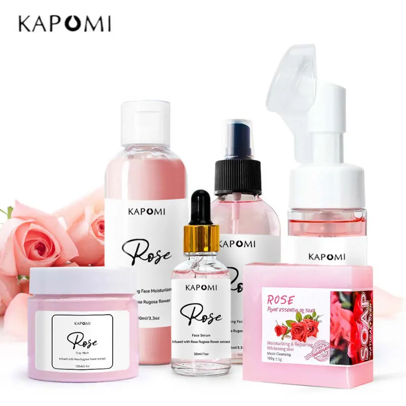 Kapomi Rose Skin Care Set Anti-Acne Anti-aging Hydrating Moisturizing Female Sets Beauty Health Kit Skincare blossoming beauty hydrating