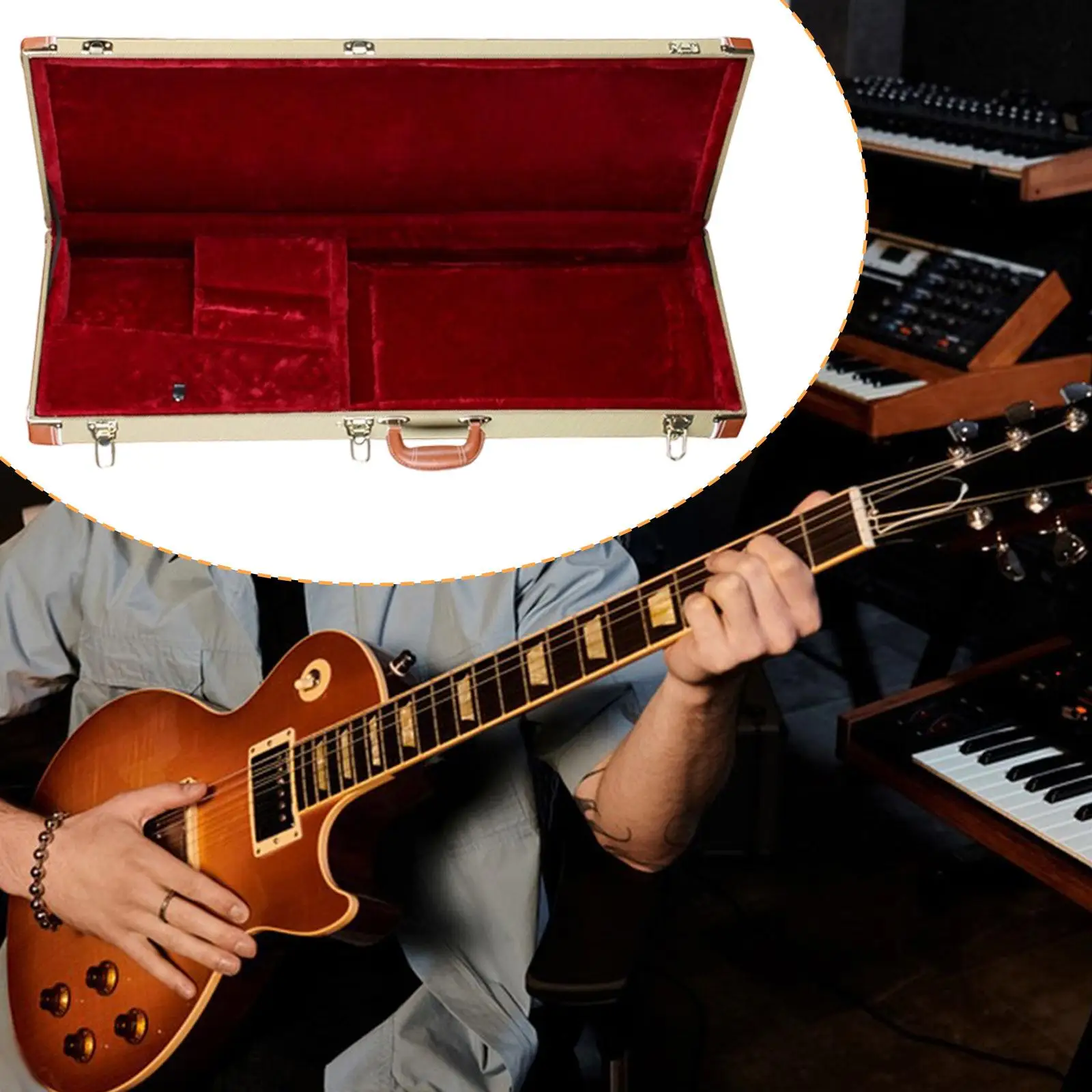Electric Guitar Hard Case Sturdy Guitar Storage Box Hard Shell Carrying Case Wooden Instrument Protector for Electric