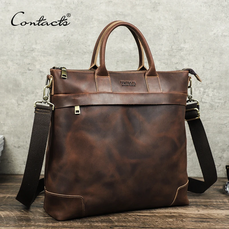 

CONTACT'S Genuine Leather Men Briefcase Business Laptop Bag for 16 inch Vintage Shoulder Bag Large Capacity Office Tote Handbag