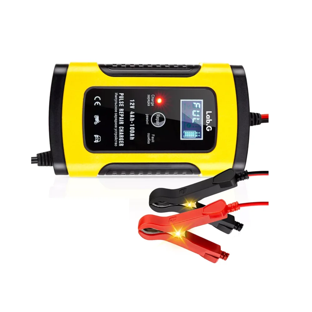 Cargadores De Batería Coche Moto 12v6a Lab.G Lcd Pantalla Portátil AMARARILLO