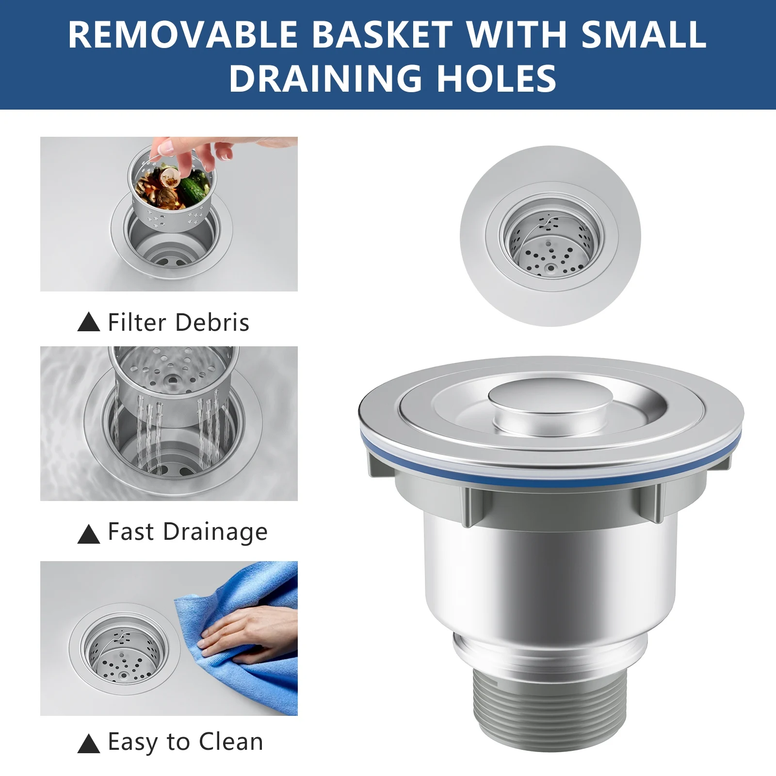

Waste Plug Sink Filter Stainless Steel Kitchen Sink Drain sink accessories Basket Strainer Stopper