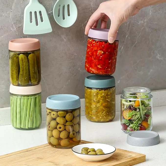 6-Pack 16 oz Overnight Oats Containers with Lids, Glass Jars with Airtight Lids, Wide Mouth Mason Salad Jars, Ideal for Snacks, 5