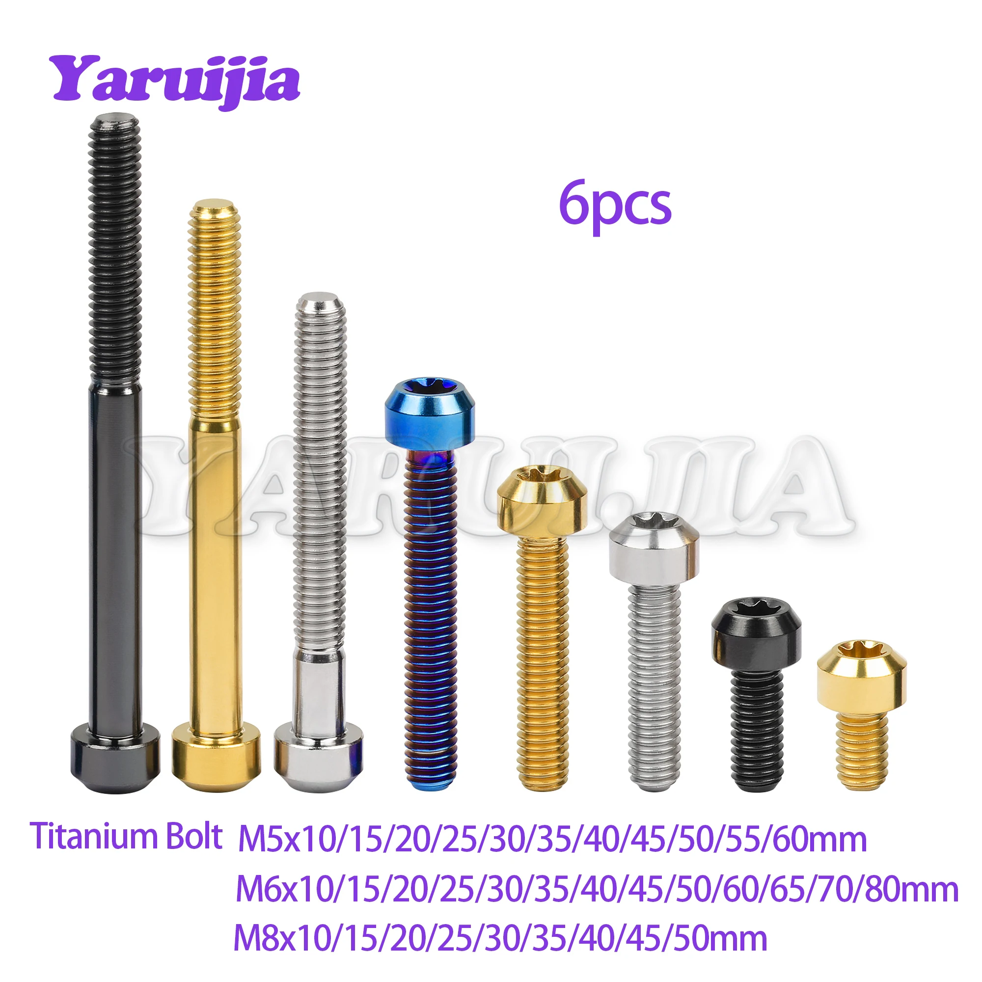 Yaruijia-titânio Parafuso Redondo Parafusos de Cabeça Torx para Freio de Bicicleta m5 m6 m8 x 10 15 20 25 30 35 40 45 50 60 65 70 80 mm Parte