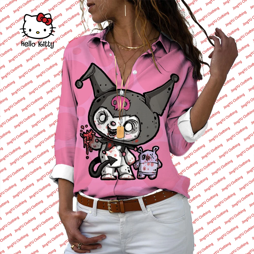 

Hello Kitty new fashion autumn women's clothing Kawaii anime Hawaiian temperament tops loose long-sleeved shirts women's casual