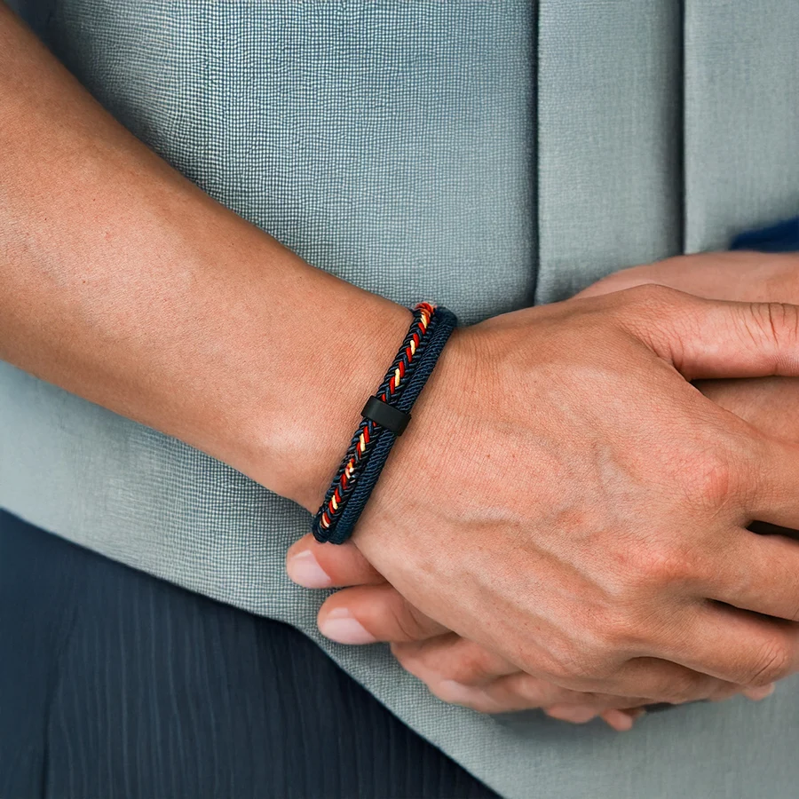 Handmade Fabric Mens Rope Bracelet with Magnetic Buckle