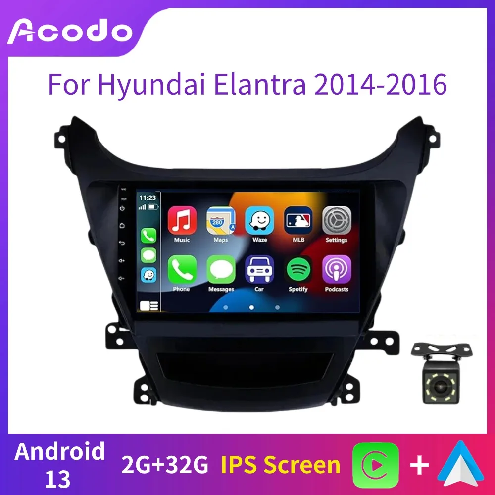 

Автомобильный радиоприемник Acodo для Hyundai Elantra 2014 - 2016 Android 12 стерео iPS экран плеер FM Wifi Carplay BT навигация GPS Авторадио
