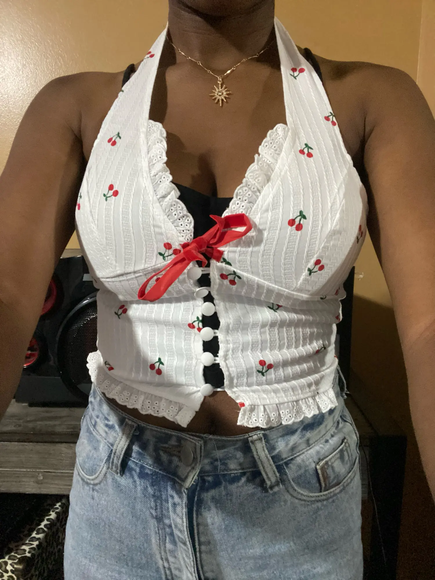 Women's Korean Fashion Print Halter Tank Top 2024 - High Street Commuter Casual Wear photo review