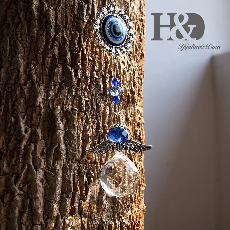 H&D DIY Lucky Hamsa Turkish Blue Evil Eye Crystal Charm Suncatcher Pendant Wind Chime Amulet Home Wall Garden Hanging Decoration
