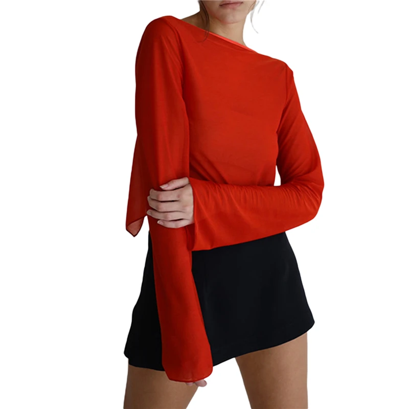 Top corto estético vintage de verano para mujer, camiseta de malla de manga larga con cordones, ropa de vendaje Y2K, camisetas casuales grunge