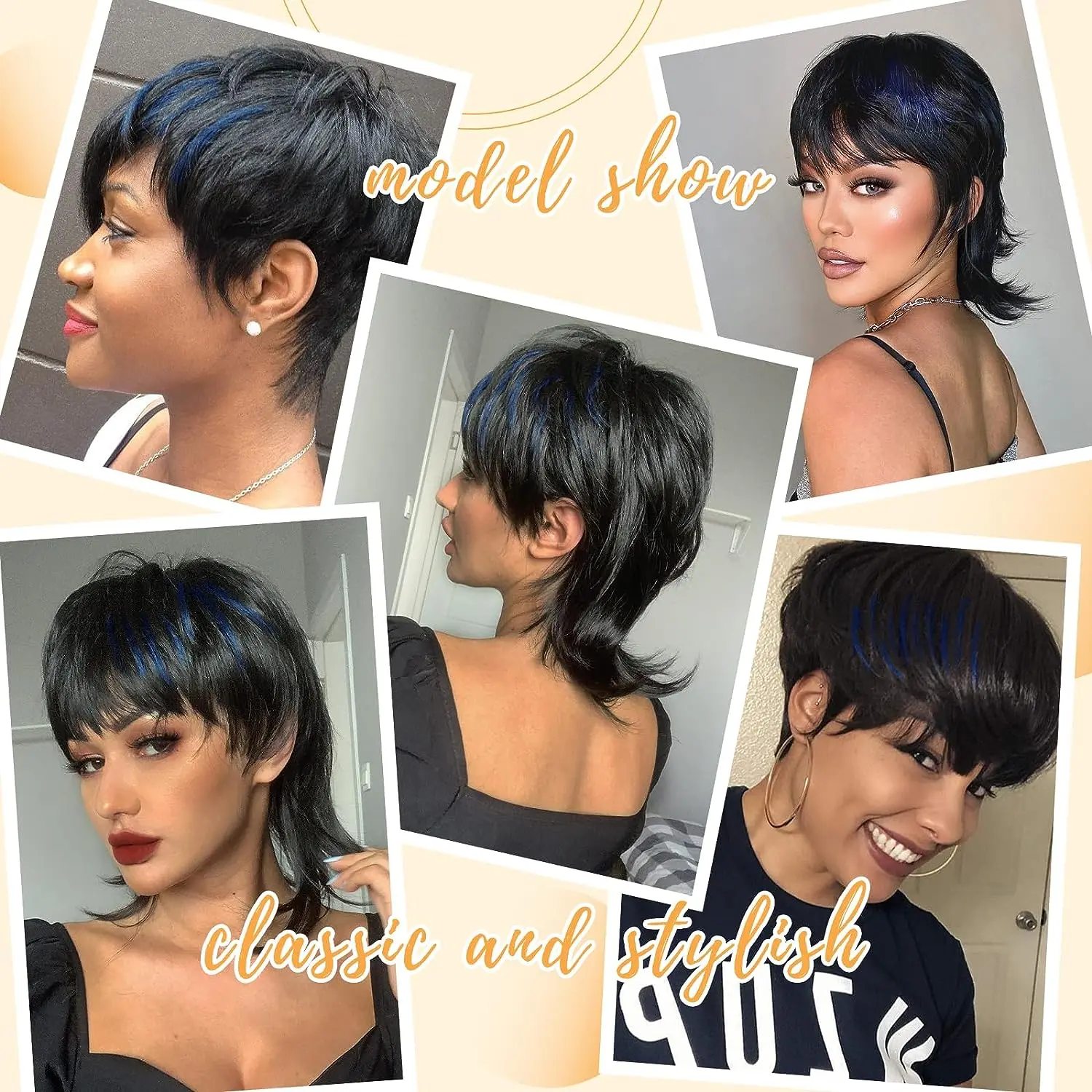 ブラウンショートウィッグ フリンジ付きショートブラウンウィッグ、シュギーレイヤード、80