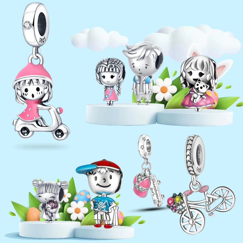 Spring Park Silver 925 Happy Girl Boy Animal Dog Puppy Charms Fit For Pandora Bracciali Gioielli Fai Da Te Crea Charms Plata De Ley