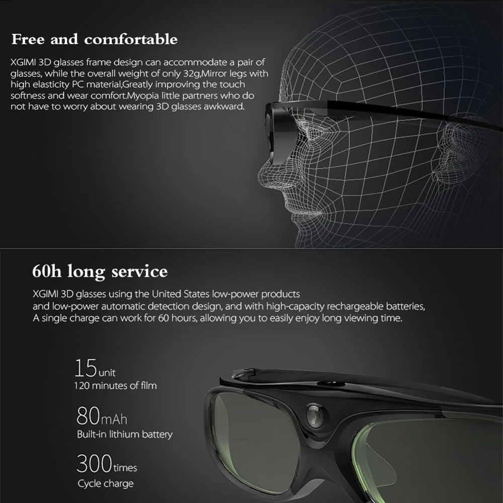 XGIMI 3D Glasses For 3D Projector XGIMI HORIZON Pro Epson Projector Changhong B7U