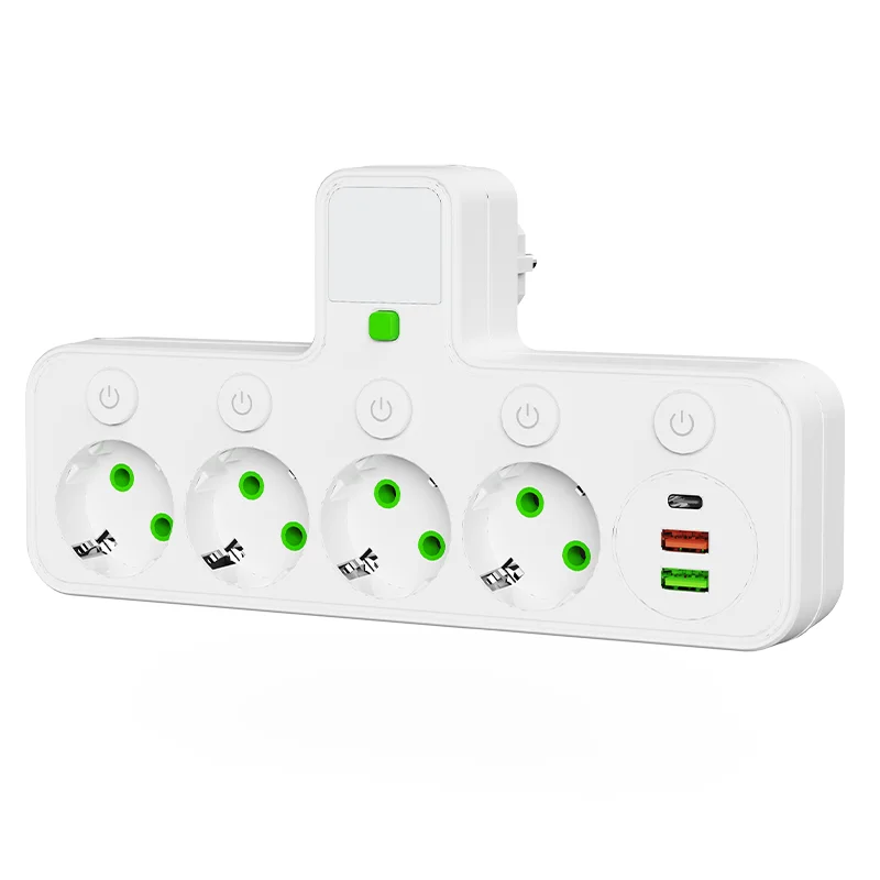 ตัวเลือกสินค้า เต้ารับผนัง 4 ช่อง พอร์ต USB + Type-C ปลั๊ก EU สวิตช์ไฟ