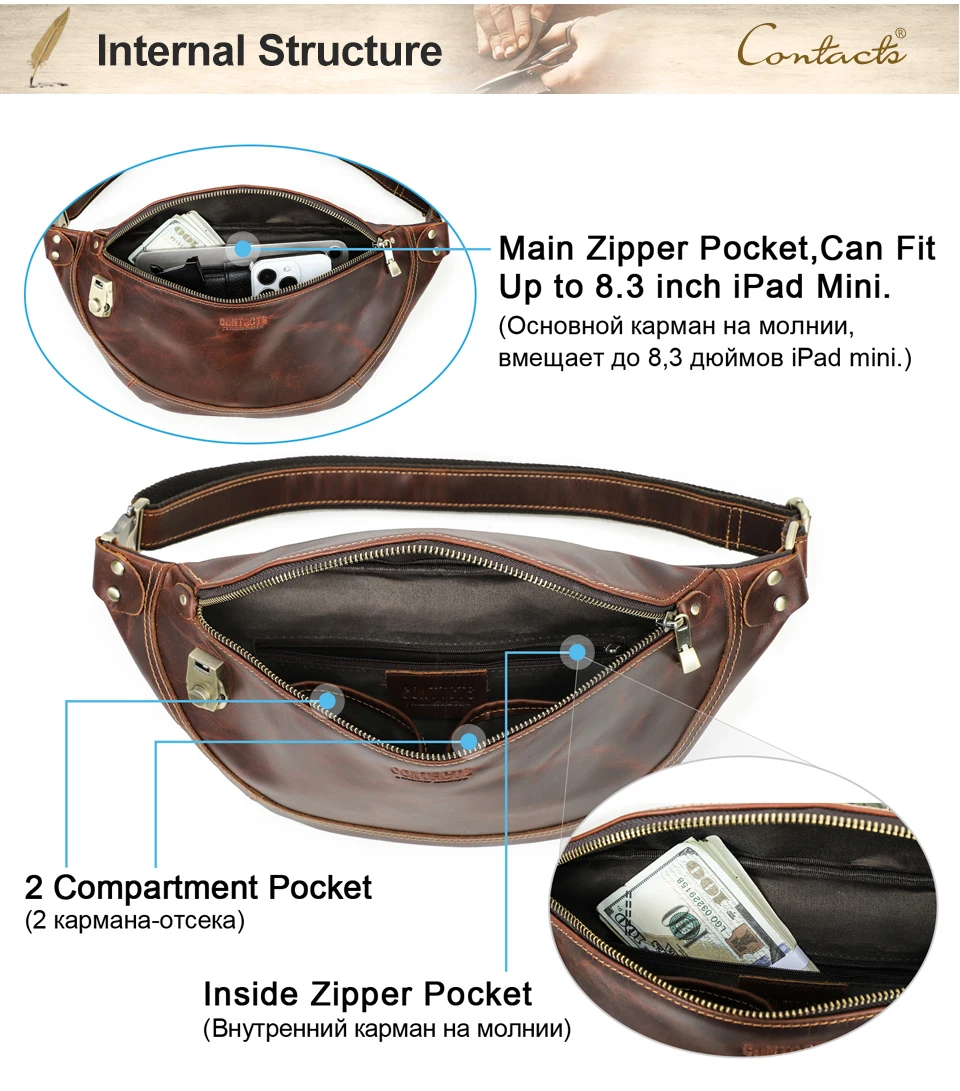 Kontakt Echt leder Männer Hüft tasche Designer Passwort Schloss Reise Taille Gürtel Gürtel Pack kleine Tasche Tasche männliche Brusttasche – Detail 10