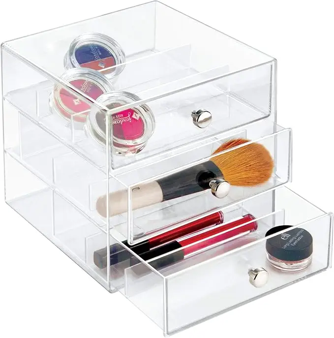"Plastic 3-drawer vanity organizer – 7” x 6.5” x 6.5”, clear" 6