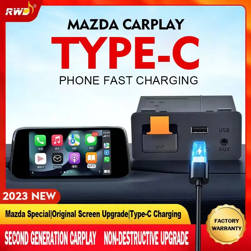 

Type-c Fast Charging Apple CarPlay Android Auto Adapter UBS Hub OEM for Retrofit Mazda 2 3 6 CX30 CX5 CX8 CX9 MX5 TK78669U0C Kit