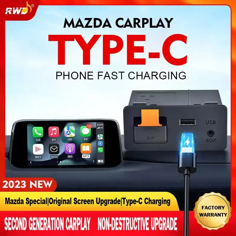 Type-c Fast Charging Apple CarPlay Android Auto Adapter UBS Hub OEM for  Mazda 2 3 6 CX30 CX5 CX8 CX9 MX5 TK78669U0C Kit