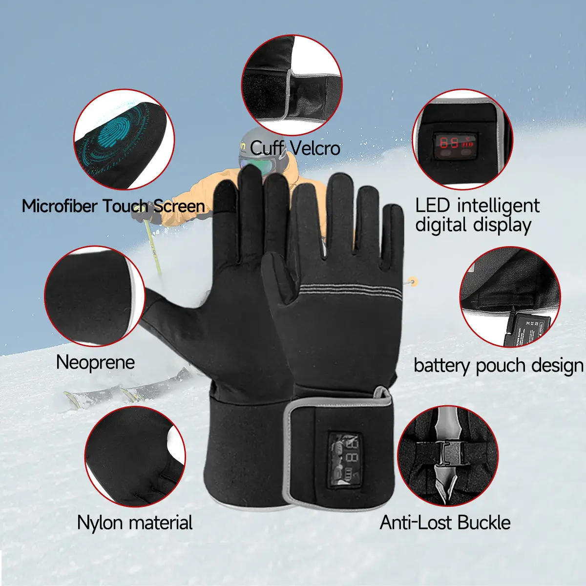 Rechargeable Battery Heated Gloves for Men, Heating Gloves, Thin Section, Ski, Hunting, Camping, Winter