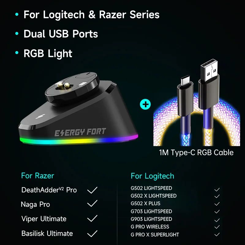 Caricatore Qi Wireless Mouse per LOGITECH G PRO X Superlight 2/Superlight/G502 X Plus, Base Ricarica Gaming Mouse con Modulo Magnetico, Protezione Batteria (Thunder, mit Ladestation