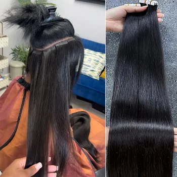 Nastro nelle estensioni dei capelli Capelli umani naturali Capelli originali brasiliani Estensioni dei capelli umani veri al 100% 20 pezzi dritti per le donne