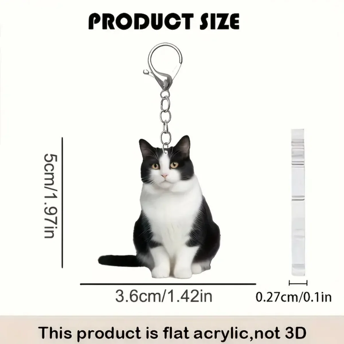 1pc Black and White Cat Keychain 2D Acrylic Cat Pendant Double-Sided Design Animal Key Ring Charm for Backpacks & Gifts