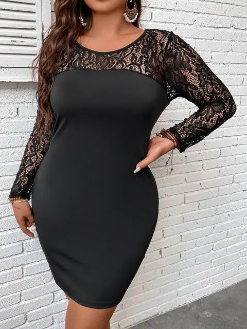 Plus Size 4XL Bodycon Curvy Dress for Women 2022 Autumn Winter Lace Sleeve Mini Large Big Size Clothing Evening Party Dresses 1