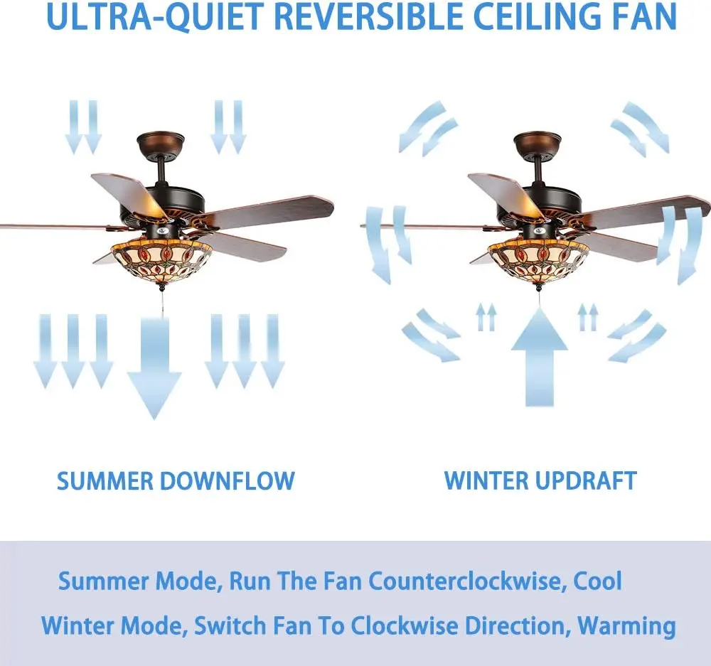 Tiffany Style Stained Glass Ceiling Fan with Lights Remote For Home Decro Ventilador De Techo Wood Ceiling Fan Lamp