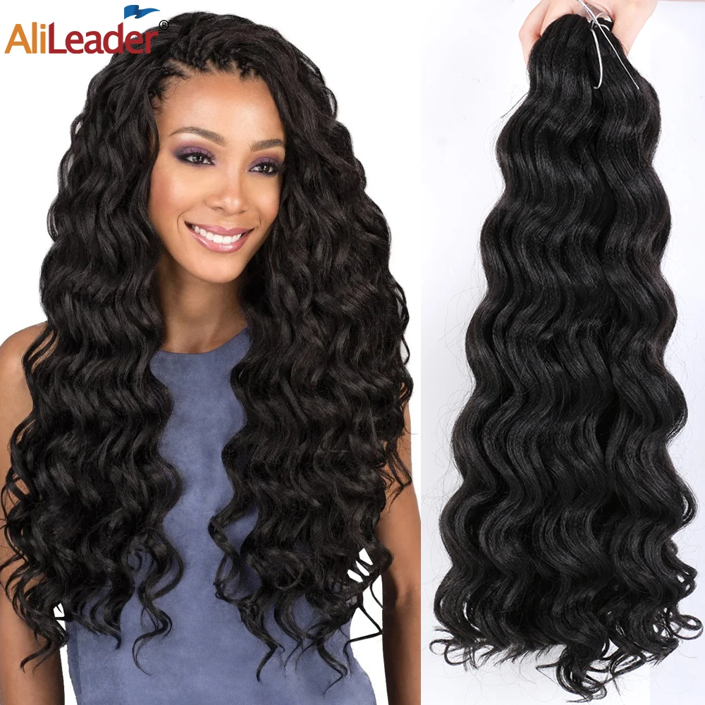 

Synthetic Ocean Wave Crochet Hair 20" Long Wave Crochet Hair For Women Black Mix Brown Deep Twist Curly Braiding Hair Extensions