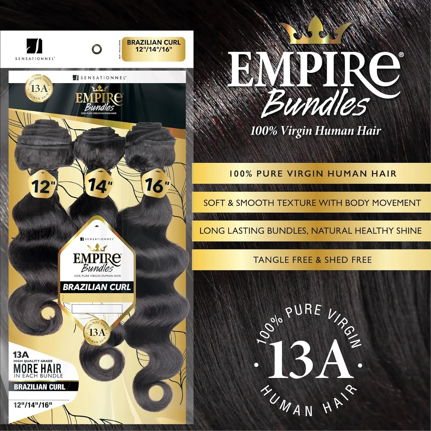 Sensationnel Virgin Human Hair Weave Empire Bundles 3X Multi Pack Brazilian Crul 2