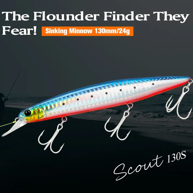 TSURINOYA 130S Saltwater Game Sinking Minnow SCOUT 130mm 24g Power Fishing  Lure Long Casting Shore Seabass Flounder Large Baits