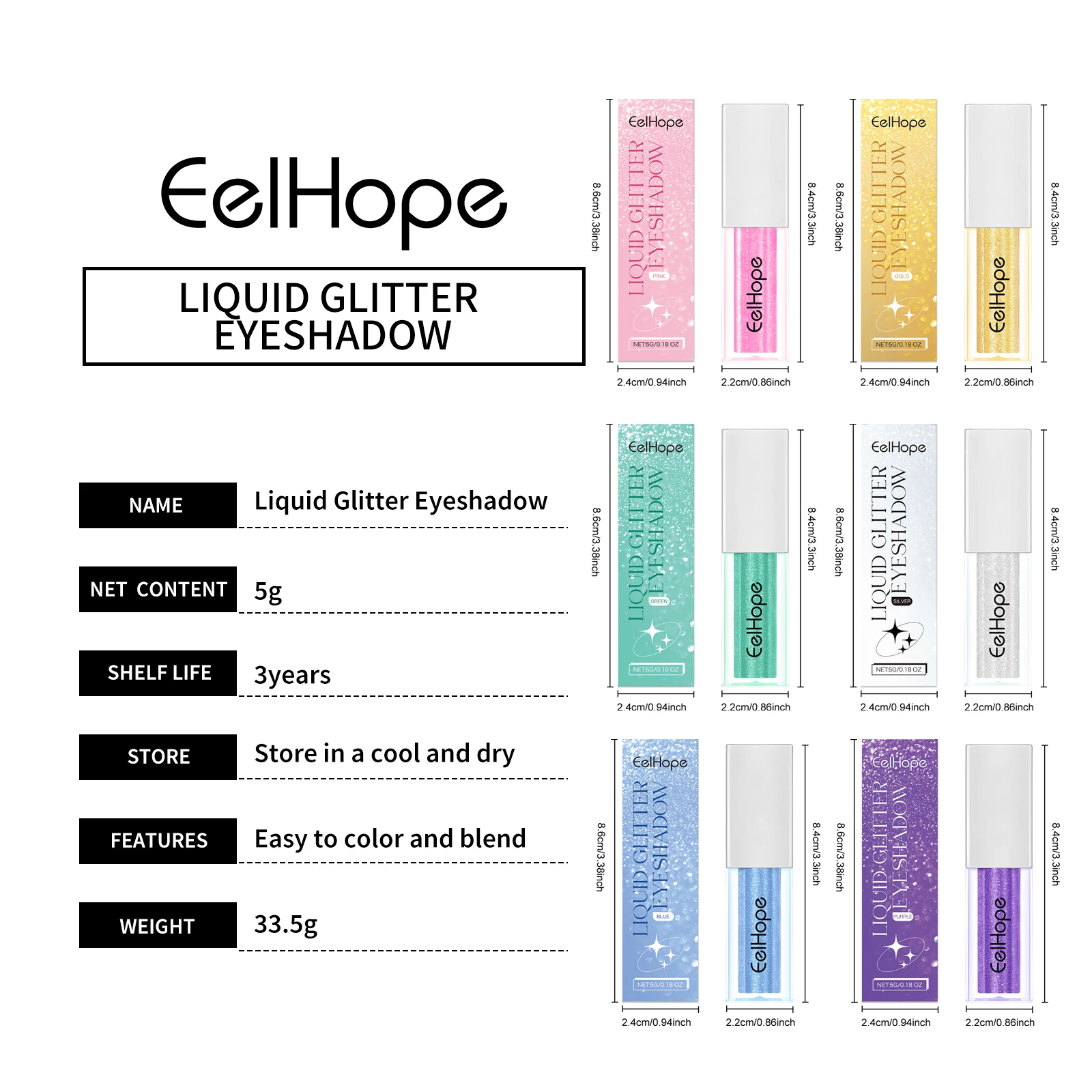 EELHOPE Shiny Eyeshadow Liquid Multi Color Non-irritating Smooth Texture Enhance Eye Luster Easy To Apply Lasting Eyeshadow