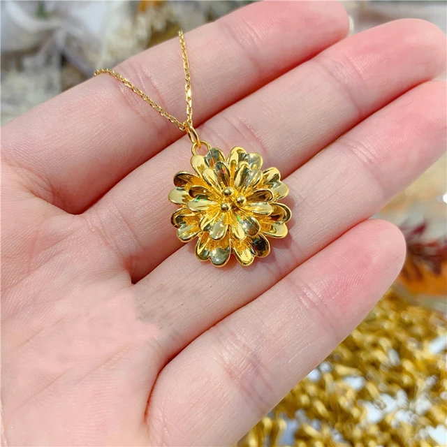 Best 24K Yellow Gold Pendant 999 Gold Big Flower Necklace Pendant Women gift