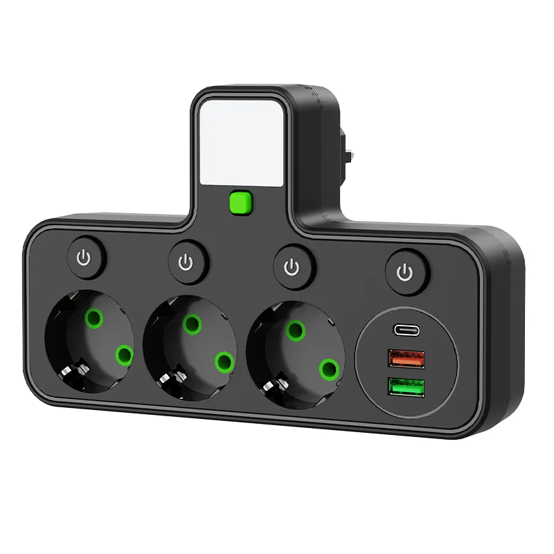 ตัวเลือกสินค้า เต้ารับผนัง 4 ช่อง พอร์ต USB + Type-C ปลั๊ก EU สวิตช์ไฟ
