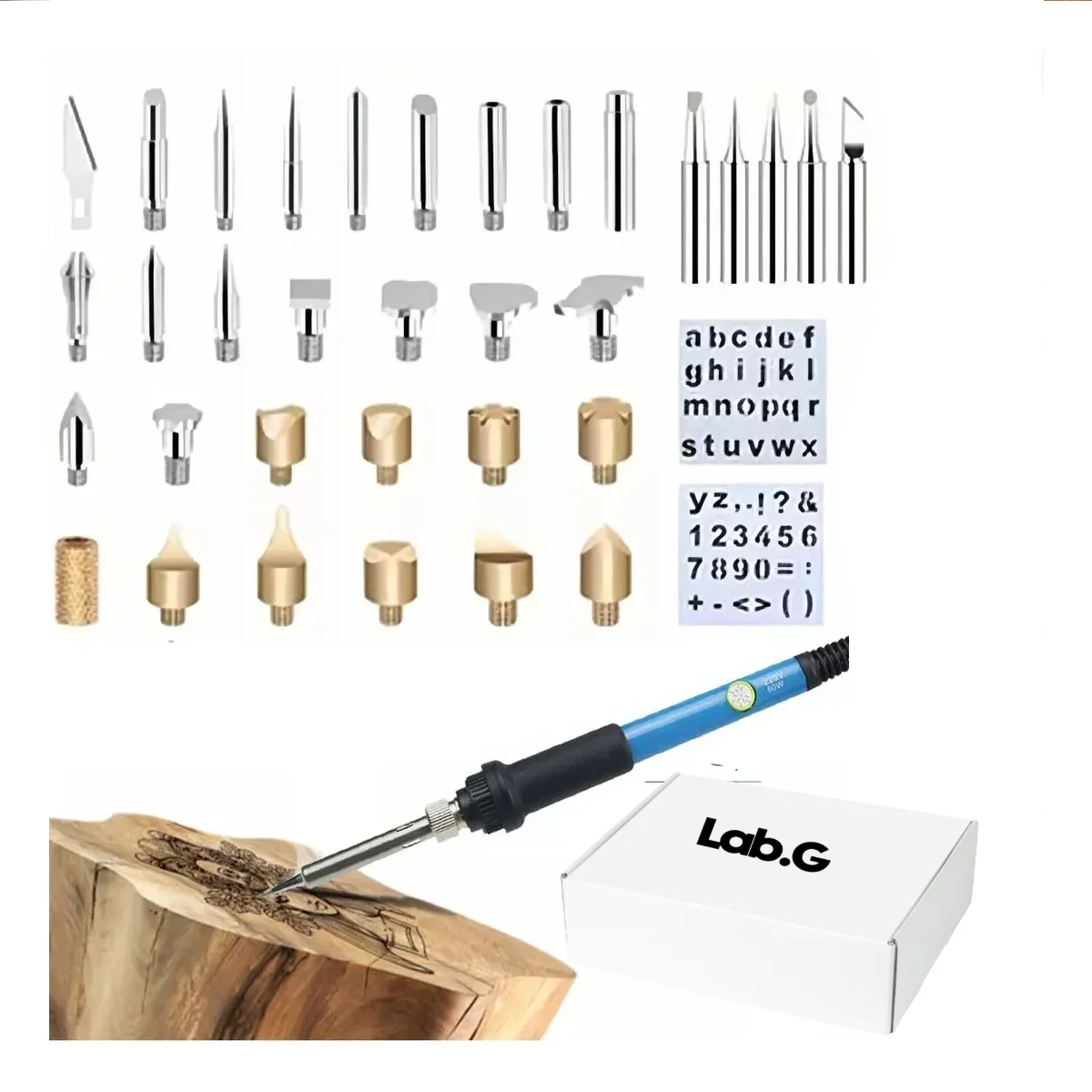 Kit Pirograbador Soldador De Madera Tallado Regulable 35pzs AZUL LAB.G