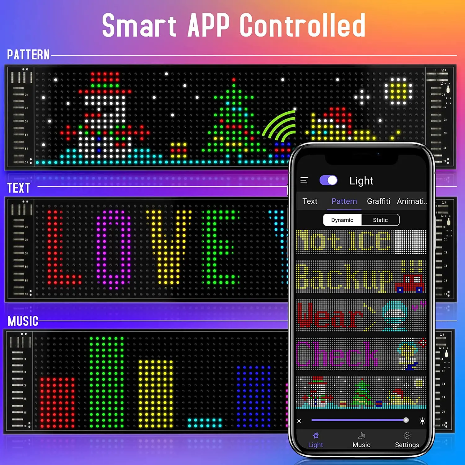 LED Matrix Pixel Panel, Scrolling Bright Advertising LED Signs, Flexible USB 5V LED Car Sign Bluetooth App Control 3