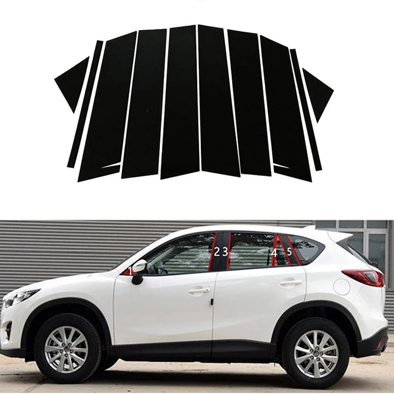 Mazda CX-5 용 10Pcs 2013-2015 2016 자동차 창 기둥 포스트 도어 트림 광택 피아노 블랙 데칼 커버 액세서리 외장 부품