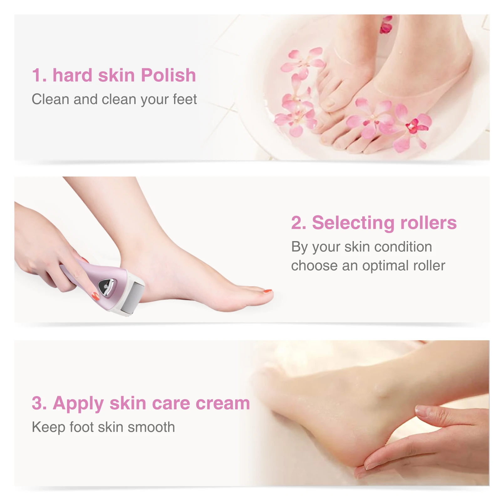 Pritech Foot Callus Dead Skin Remover Rechargeable Electric Pedicure Tools Professional Hard Cracked Dry Skin Spa for Bath 5
