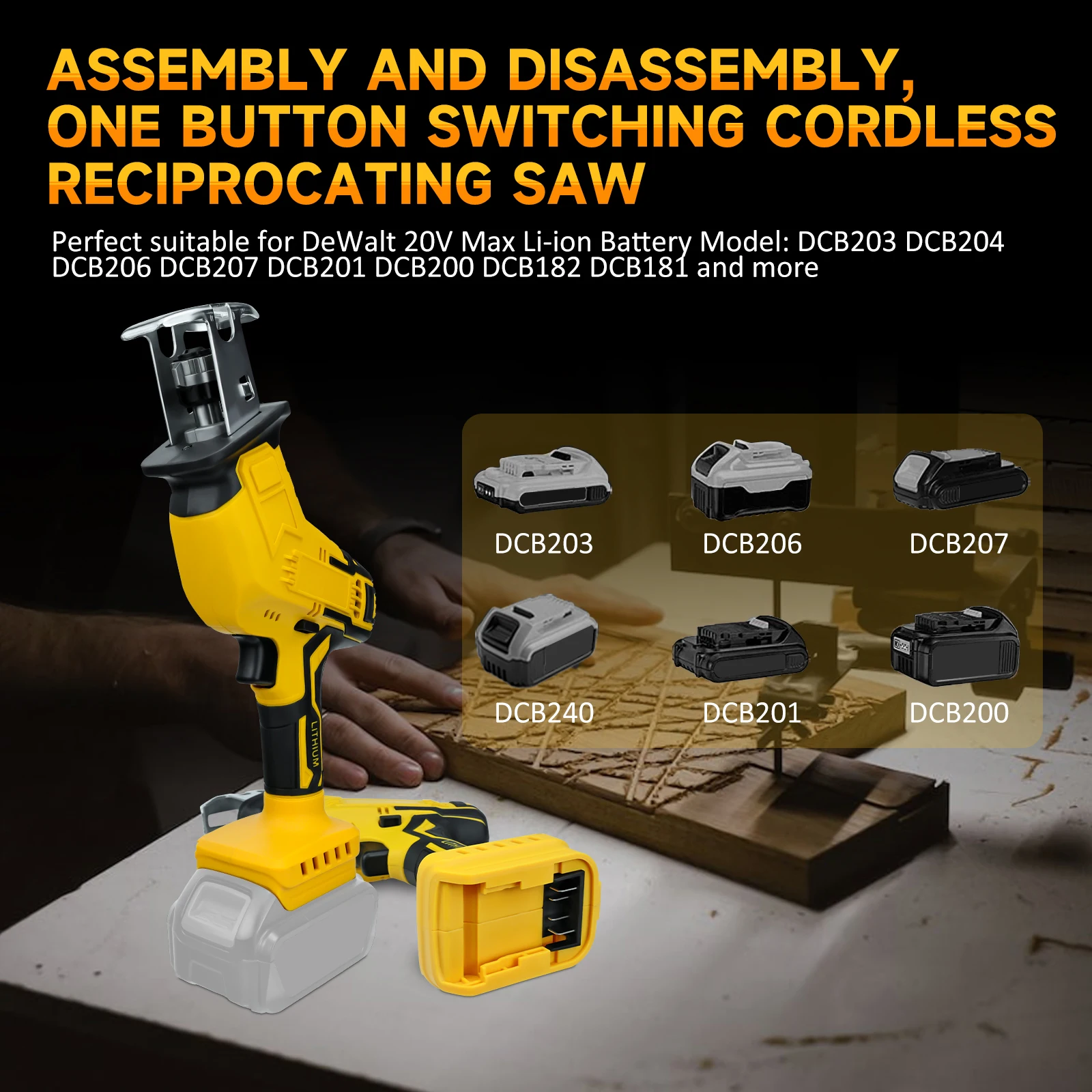 Electric Reciprocating Saw 0-3000SPM Cordless Saber Saw Woods Metal Plastic Cutt