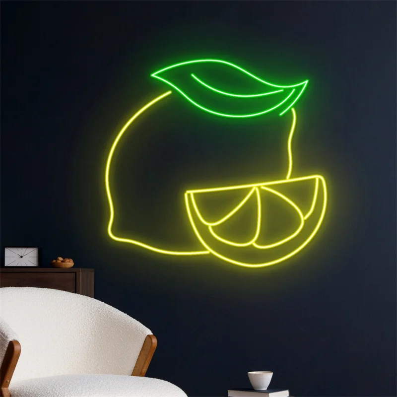 

Неоновая вывеска с изображением лимона, яркая вывеска с изображением лимонного фрукта, неоновый декор для комнаты с изображением лайма, яркая картина с изображением лимонного неонового дерева