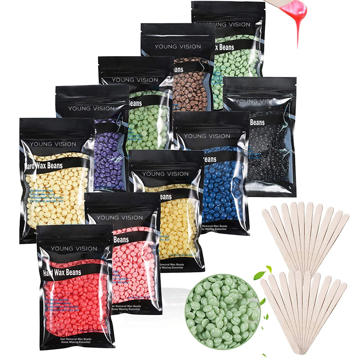 Wax Beads Hair Removal,Wolady 1000g Painless Hard Wax Beans,Hot Kit with 20 Applicators for Full Body, Face & Bikini Areas