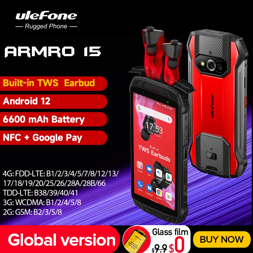 Ulefone Armor 15 Smartphone Android 12 6600Mah Rugged Phone Auricolari Tws Integrati 6Gb + 128Gb Telefoni Cellulari Impermeabili Nfc