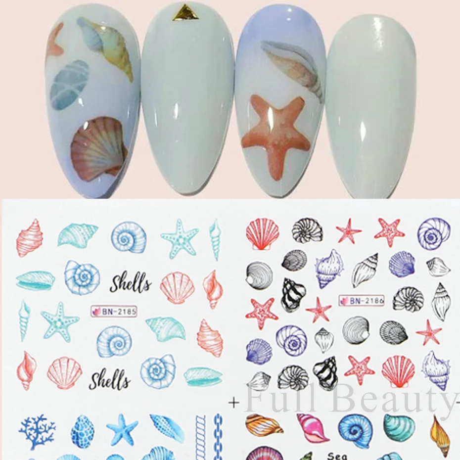 12 designs nail art sea shell stickers decals ocean theme