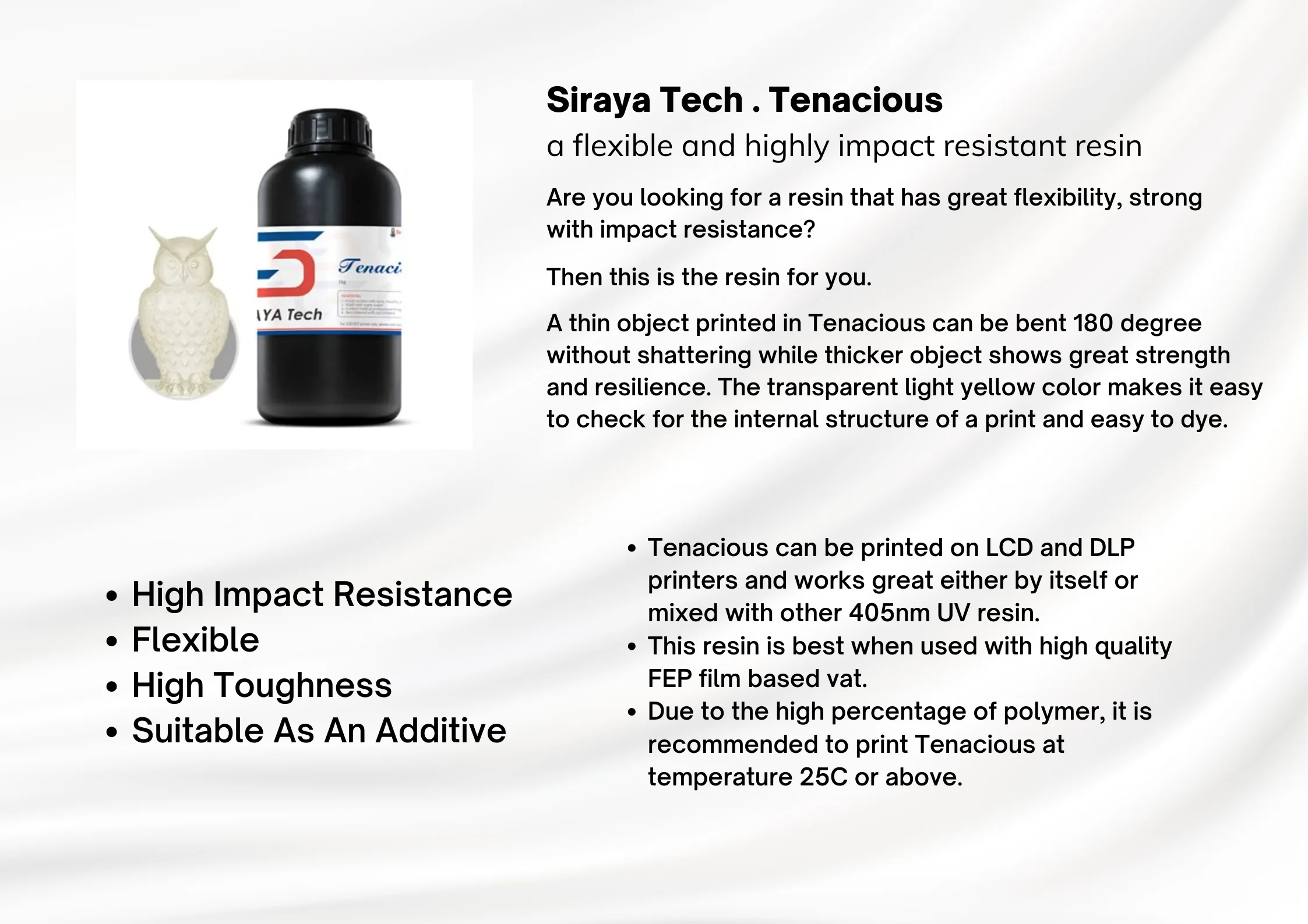 Siraya Tech Tenacious Resin Flexible 405nm UV-Curing with High