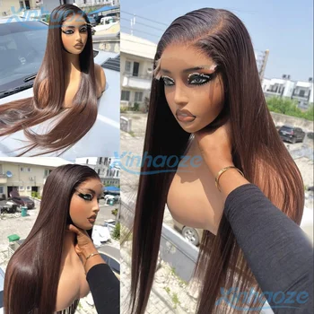 Side Part 13x6/360 Full Lace Wig Ombre Dark Brown Human Hair Silky Straight 5x5 Silk Top Closure Wigs Pre Plucked Bleached Knots