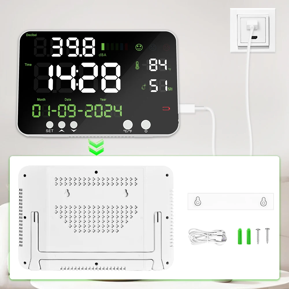 4-in-1 Decibel Meter Noise Monitor Sound Level Meter, Wall Mounted Digital Noise Meter , for Classroom, Library,Studio, Factory 5
