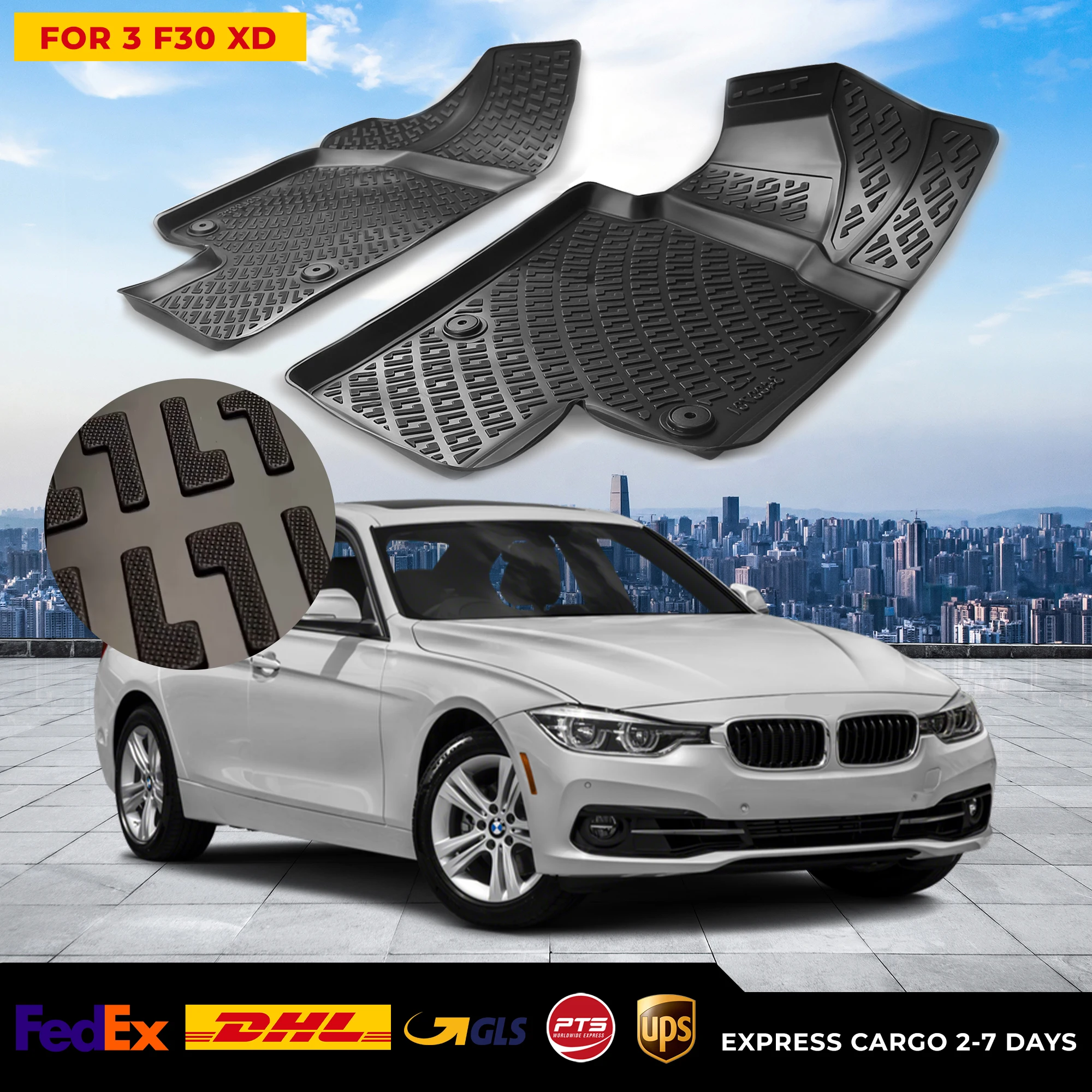 

3D Car Floor Liner For BMW Series 3 F30 XDrive Waterproof Special Foot Pad Fully Surrounded Mat Accessories Rugs Non-slip