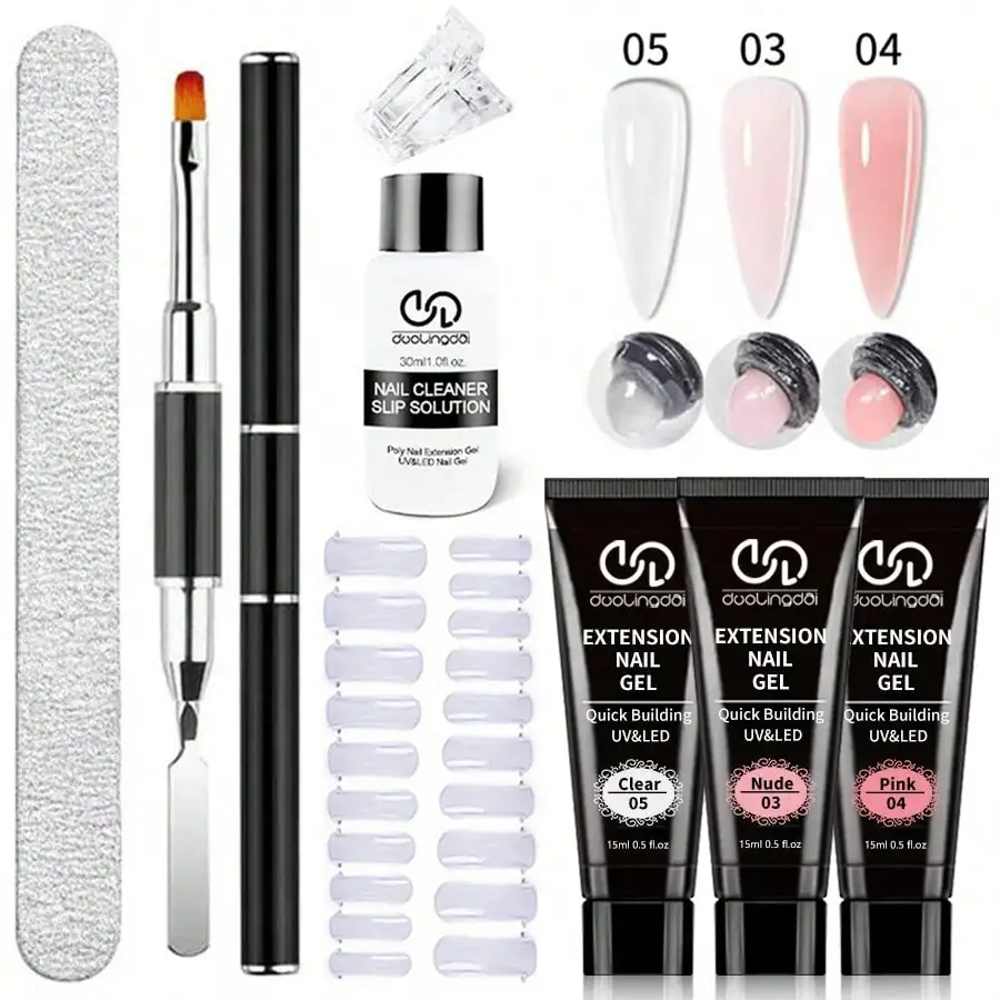8PCS/Set Poly Extension Gel Set Nail Art Polygels Kit Clear White Color Nail UV Gel Tip Form Acrylic Nail Gel Slice Brush Kit