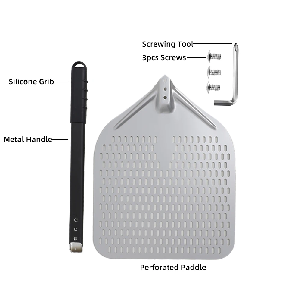 Pizza Perforated Shovel Paddle - ShortLong Handle Baking Tool for Oven