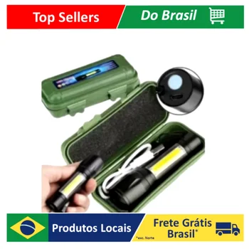 Mini Lanterna Tática Recarregável USB com Zoom e 3 Modos de Luz